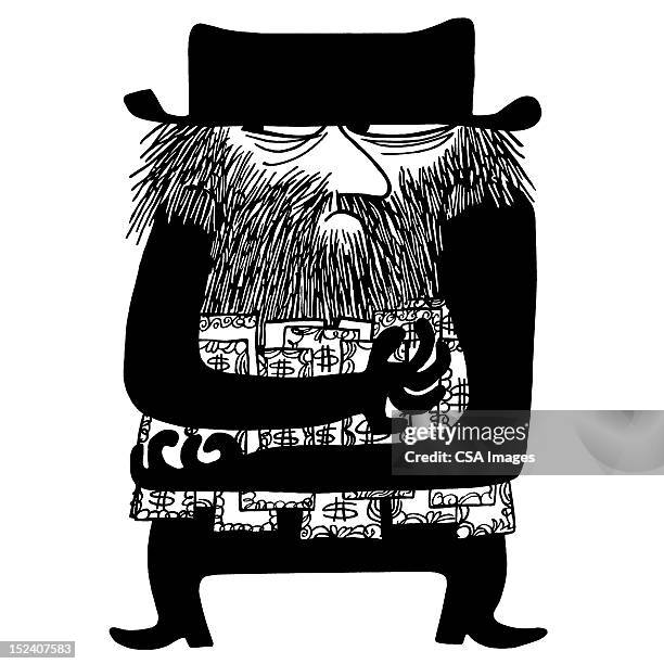 paranoid man holding money - hooligan stock illustrations