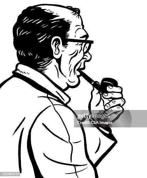 man smoking pipe - old man studio stock illustrations
