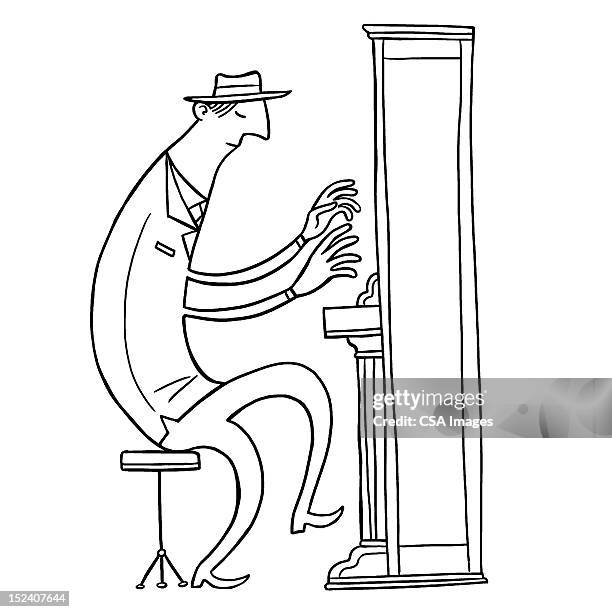 man playing piano - playing piano side view stock illustrations