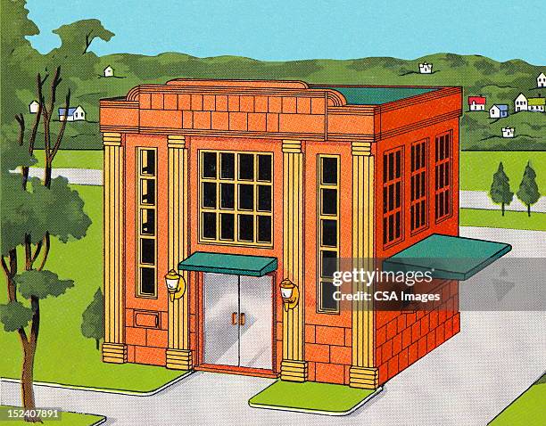 bank building - drive through stock illustrations