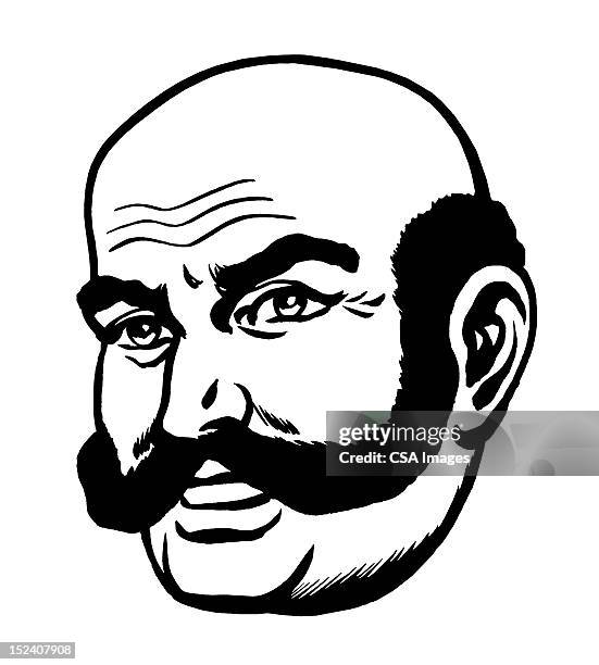 man with extreame handlebar mustache - man eyebrows stock illustrations