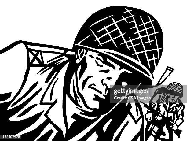 soldiers wearing helmets - studio headshot stock illustrations