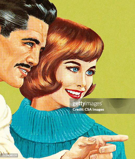 pointing man with woman - blue eyes stock illustrations