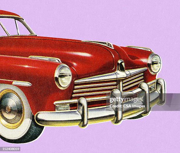 front view of vintage red car - headlight stock illustrations