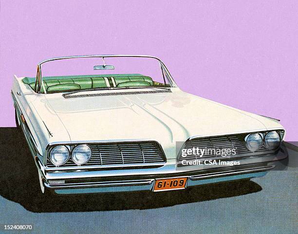 white vintage car - convertible stock illustrations