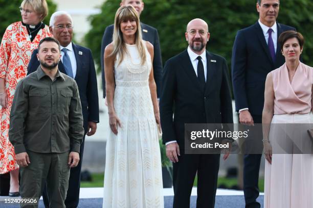 Ukraine's President Volodymyr Zelenskiy, Portuguese Prime Minister Antonio Costa, Charles Michel, the President of the European Council and his wife...
