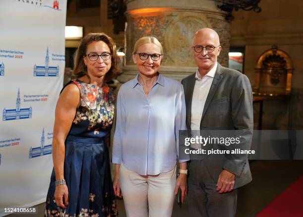 July 2023, Hamburg: Carola Veit , President of the Hamburg Parliament, stands with Peter Tschentscher , First Mayor and President of the Senate of...