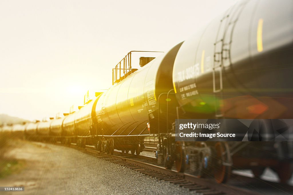 Railroad tanker cars in sunlight