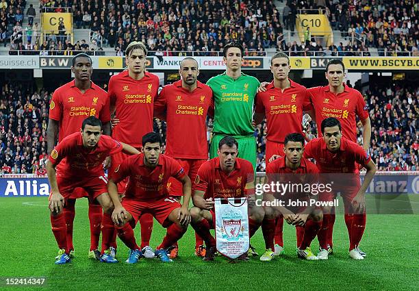 Liverpool line-up before the UEFA Europa League match between BSC Young Boys and Liverpool FC at Stade de Suisse, Wankdorf on September 20, 2012 in...