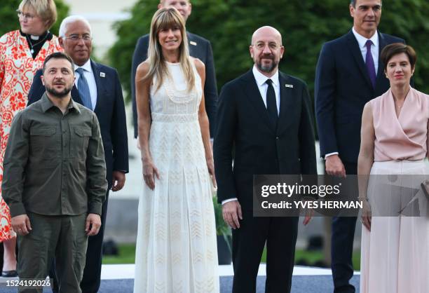 Ukraine's President Volodymyr Zelensky , Portuguese Prime Minister Antonio Costa , European Council President Charles Michel , his wife Amelie...