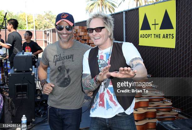 Actor Johnathan Schaech and Guns N' Roses drummer Matt Sorum attend Little Kids Rock and Adopt The Arts announce Kids Music Partnership at Rosewood...