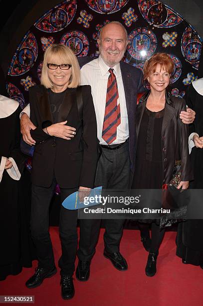 Mireille Darc, Jean-Pierre Marielle and his wife Agathe Natanson attend "Sister Act: The Musical" Gala Premiere at Theatre Mogador on September 20,...