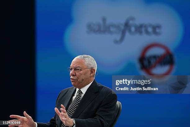 Former Secretary of State Gen. Colin Powell speaks during the Dreamforce 2012 conference at the Moscone Center on September 20, 2012 in San...