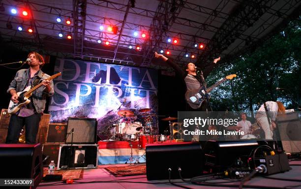 Delta Spirit performs at SummerStage at Rumsey Playfield, Central Park on September 20, 2012 in New York City.