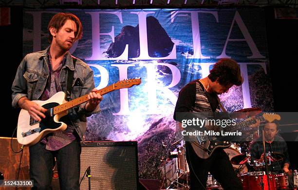 Musicians Will McLaren and Matt Vasquez of Delta Spirit perform at SummerStage at Rumsey Playfield, Central Park on September 20, 2012 in New York...