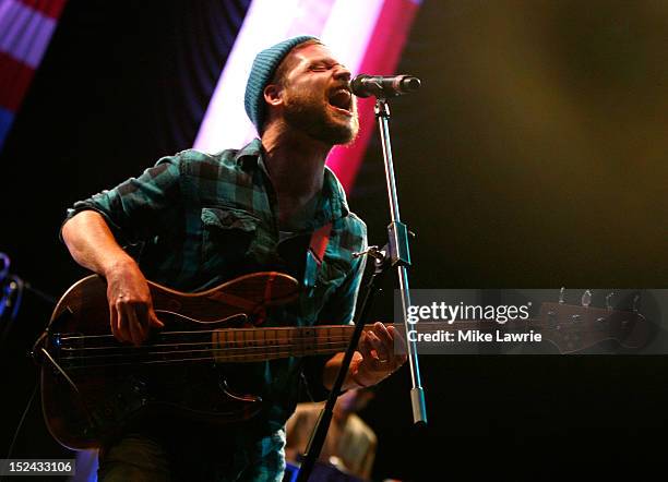 Musician Toby Leaman of Dr. Dog performs at SummerStage at Rumsey Playfield, Central Park on September 20, 2012 in New York City.