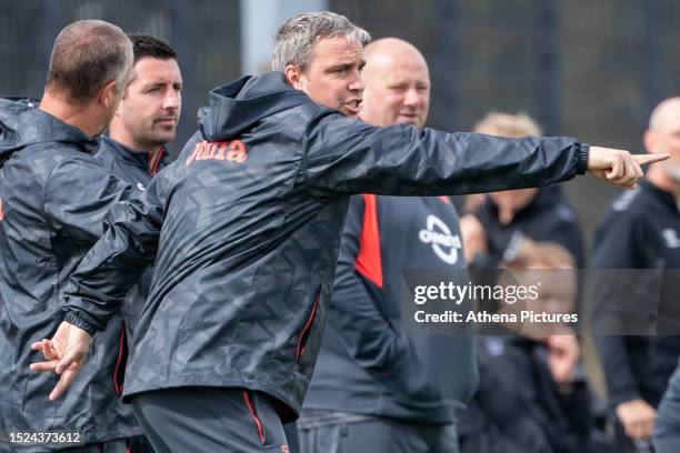 Michael Duff Manager of Swansea City gives the players instructions during a pre-season friendly match between Swansea City and Brondby IF at the...