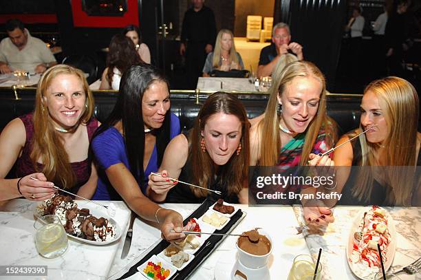 Olympic Gold Medal-Winning Women's Soccer Team Players, Rachel Buehler, Shannon Boxx, Heather O'Reilly, Becky Sauerbrunn and Heather Mitts, dine at...