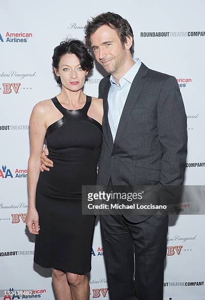 Actress Michelle Gomez and husband, actor Jack Davenport pose following Gomez's performance in the "If There Is I Haven't Found It" Broadway opening...