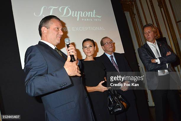 Sean Hepburn Ferrer, Virginie Ledoyen ST Dupont CEO Alain Crevet and Stephen Bogart attend the S.T Dupont 140th Anniversary Celebration - Photocall...