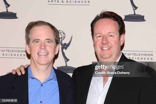 Ed Driscoll and Dave Boone arrive at The Academy Of Television Arts & Sciences Writer Nominees' 64th Primetime Emmy Awards Reception at Academy of...