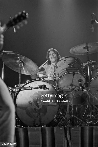 29th SEPTEMBER: Drummer Frank Beard from American rock group ZZ Top performs live on stage in Waterbury, Connecticut during their Texas World Tour on...