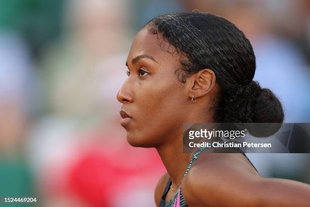 Ajee' Wilson prepares to compete in the Women's 800m during the 2023 USATF Outdoor Championships at Hayward Field on July 07, 2023 in Eugene, Oregon.