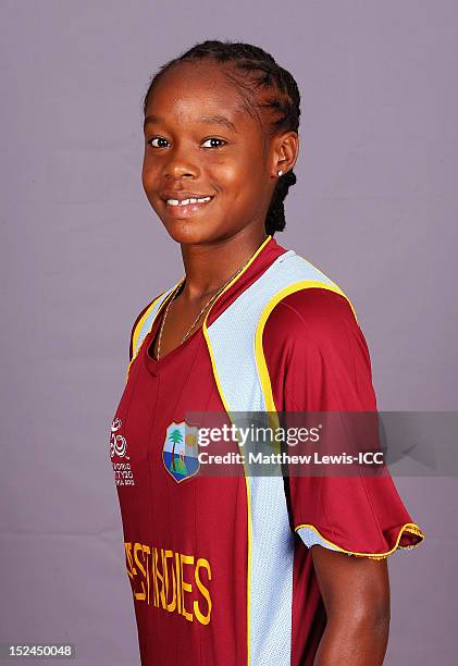 Shaquana Quinty of the West Indies Womens Cricket Team poses for a portrait ahead of the Womens ICC World T20 at the Galadari Hotel on September 21,...