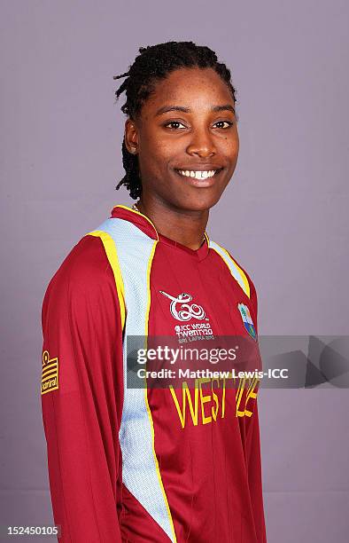 Britney Cooper of the West Indies Womens Cricket Team poses for a portrait ahead of the Womens ICC World T20 at the Galadari Hotel on September 21,...