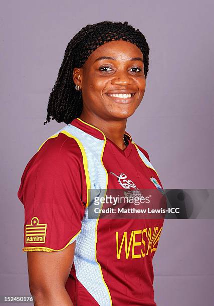 Subrina Munroe of the West Indies Womens Cricket Team poses for a portrait ahead of the Womens ICC World T20 at the Galadari Hotel on September 21,...