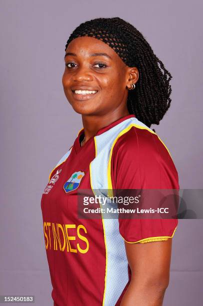 Subrina Munroe of the West Indies Womens Cricket Team poses for a portrait ahead of the Womens ICC World T20 at the Galadari Hotel on September 21,...