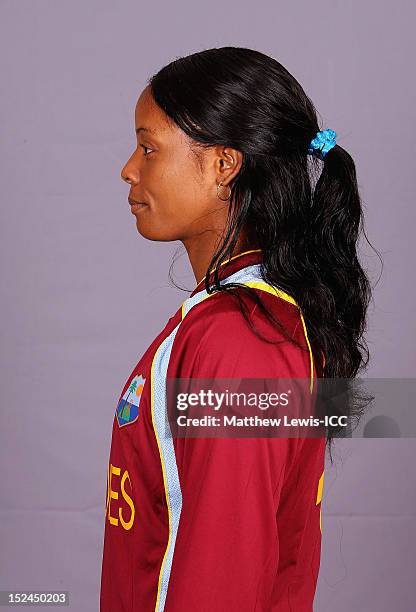 Merissa Aguilleira of the West Indies Womens Cricket Team poses for a portrait ahead of the Womens ICC World T20 at the Galadari Hotel on September...