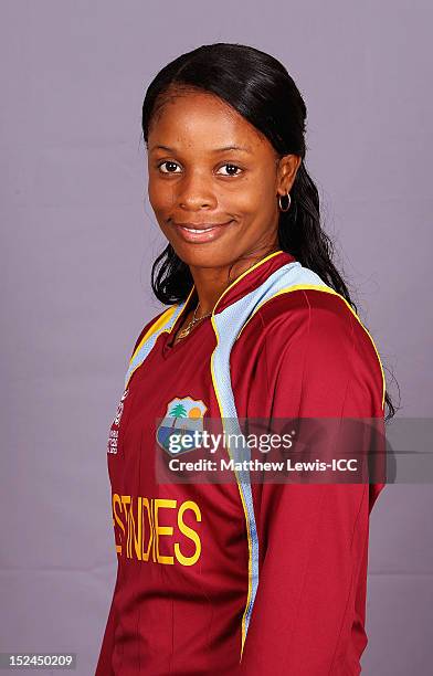 Merissa Aguilleira of the West Indies Womens Cricket Team poses for a portrait ahead of the Womens ICC World T20 at the Galadari Hotel on September...