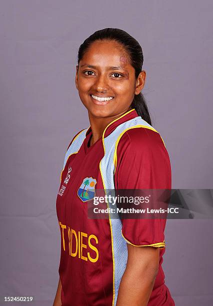 Anisa Mohammed of the West Indies Womens Cricket Team poses for a portrait ahead of the Womens ICC World T20 at the Galadari Hotel on September 21,...