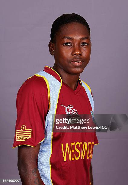 Shermaine Campbelle of the West Indies Womens Cricket Team poses for a portrait ahead of the Womens ICC World T20 at the Galadari Hotel on September...