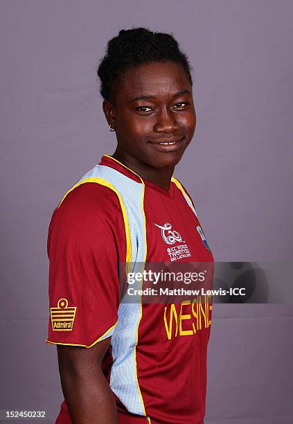 Deandra Dottin of the West Indies Womens Cricket Team poses for a portrait ahead of the Womens ICC World T20 at the Galadari Hotel on September 21,...