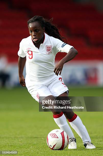 Eniola Aluko of England in action during the UEFA Women's EURO 2013 Group 6 Qualifier between England and Croatia at the Bank's Stadium on September...