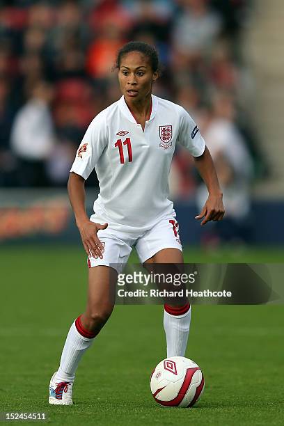 Rachel Yankey of England in action during the UEFA Women's EURO 2013 Group 6 Qualifier between England and Croatia at the Bank's Stadium on September...