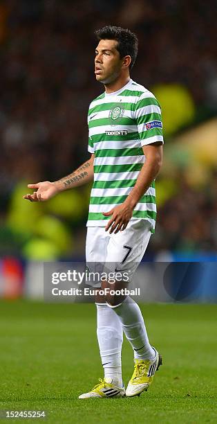 Nicolas Fedor of Celtic FC in action during the UEFA Champions League group stage match between Celtic FC and SL Benfica on September 19, 2012 at...