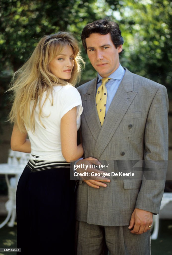 Simon Dutton Model British actor Simon Dutton poses with Arielle Dombasle, 1989 circa ...