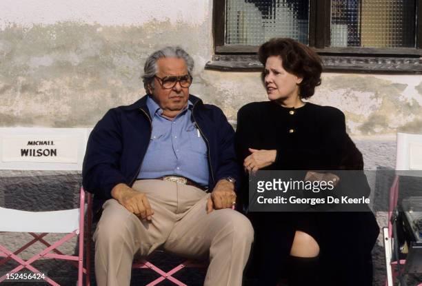 American film producer Albert R Broccoli and his wife Dana Broccoli during production of the fifteenth James Bond film 'The Living Daylights',...