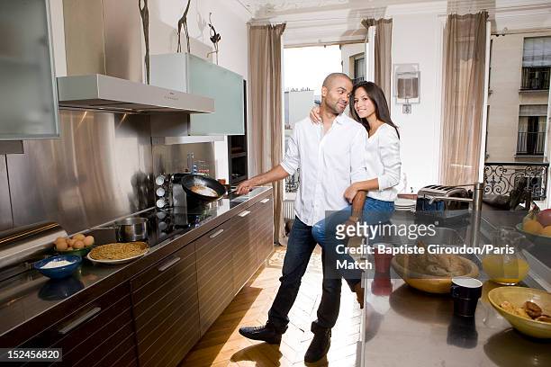 Basketball player Tony Parker and his fiance Axelle are photographed for Paris Match on September 10, 2012 in Paris, France.