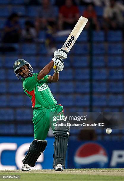 Mohammad Ashraful of Bangladesh bats during the ICC World T20 Group D match between New Zealand and Bangladesh at Pallekele Cricket Stadium on...