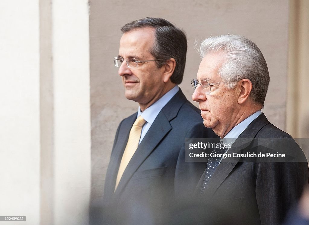 Italian President Mario Monti Meets With Greek Prime Minister Antonis Samaras