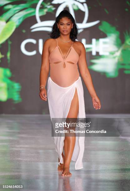 Chanel Iman walks the runway for Cupshe during Miami Swim Week - The Shows at SLS South Beach on July 07, 2023 in Miami Beach, Florida.