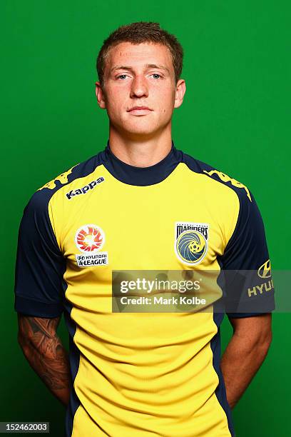 Mitchell Duke poses during a Central Coast Mariners 2012/13 A-League headshots session at BlueTongue Stadium on September 17, 2012 in Gosford,...