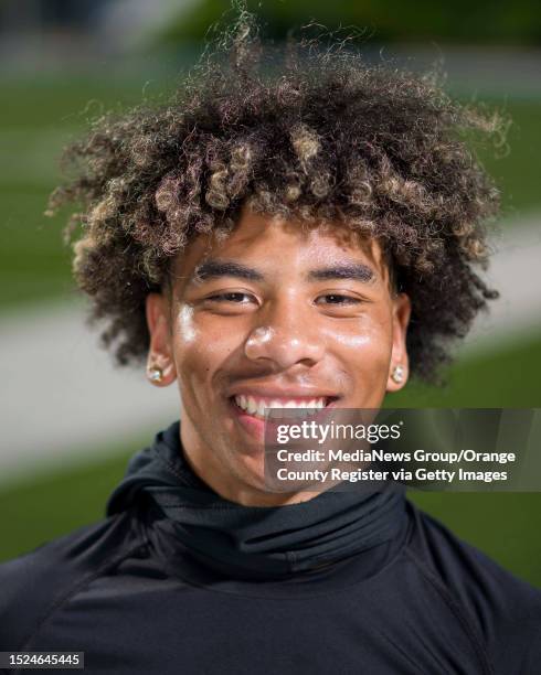 La Habra defensive back Damian Gomez at La Habra High School in La Habra on Wednesday, July 5, 2023.