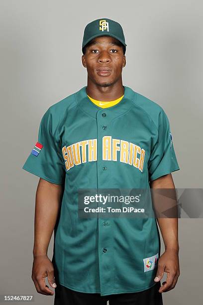 Gift Ngoepe of Team South Africa poses for a head shot for the World Baseball Classic Qualifier at Roger Dean Stadium on September 17, 2012 in...