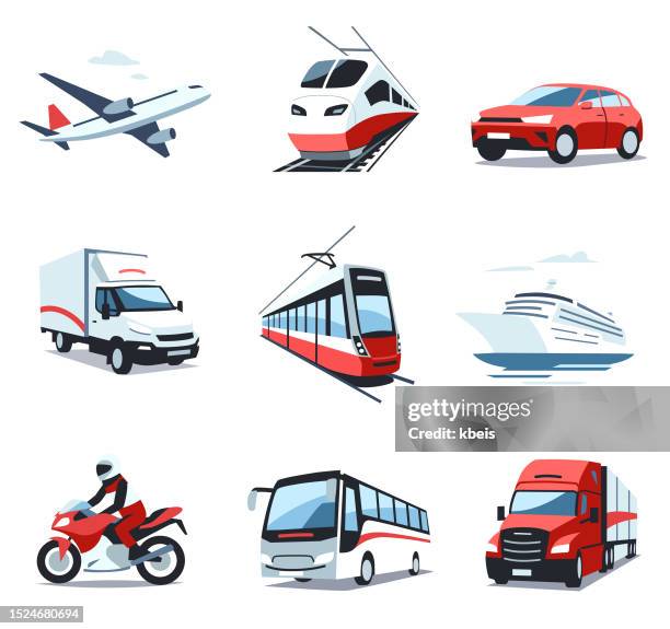 bildbanksillustrationer, clip art samt tecknat material och ikoner med transportation vehicles icons - tåg