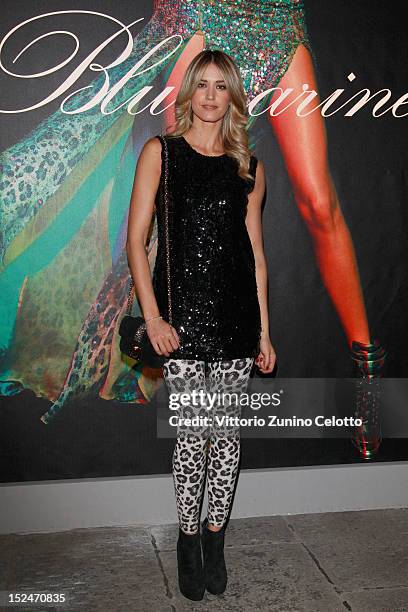 Elena Santarelli attends the Blumarine Spring/Summer 2013 fashion show as part of Milan Womenswear Fashion Week on September 21, 2012 in Milan, Italy.